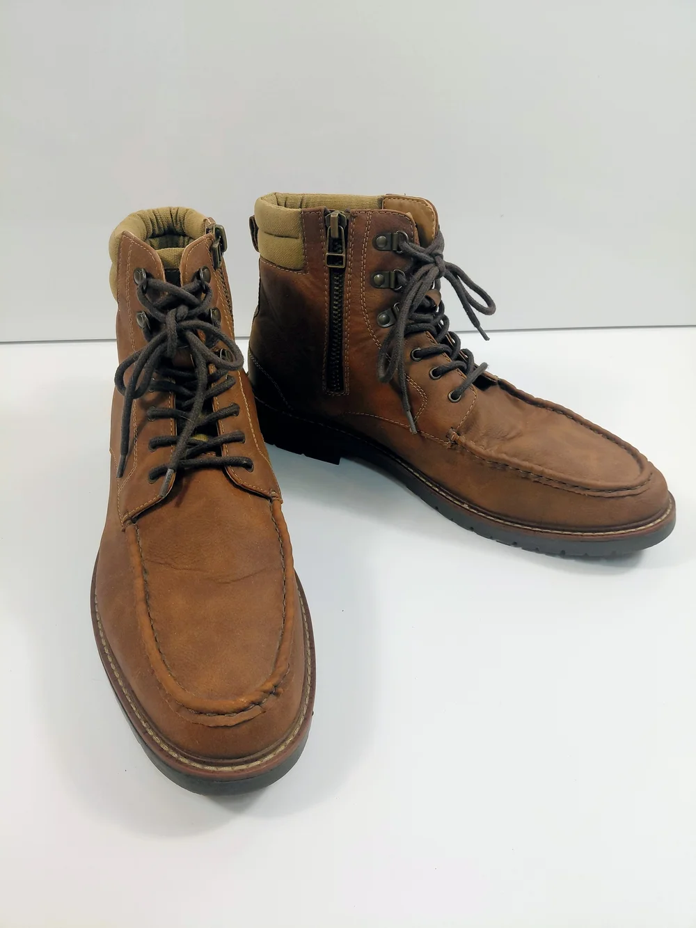 Men's Dockers Brown Leather Lace-Up Zip Boots Sz 13